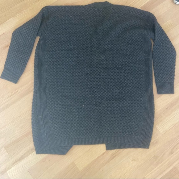 Vince Honeycomb Wool Yak Open Front Oversized Cardigan Sz L Charcoal Gray - Picture 3 of 6